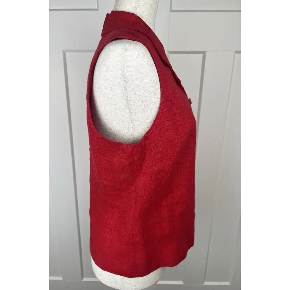 Vintage Harold’s 100% Linen Red Double Breasted Vest Size 10 Tailored Lined
